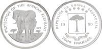 Äquatorialguinea 7000 Francos Silber Schutz des afrikanischen Elefanten Auflage 3000!!! -