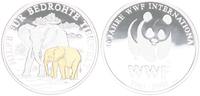 BRD / Deutschland / wwf Silbermedaille WWF Panda Medaille 20,15 Gramm Teilvergoldet WWF Panda und Elefanten -