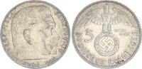 Drittes Reich - Deutschland 5 Mark Reichsmark 3. Reich 5 Mark Hindenburg 1938 F seltenes Münzzeichen -
