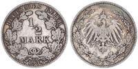 Kaiserreich Deutschland 1/2 Mark Deutsches Kaiserreich, 1/2 Mark Silber 1908 J -