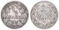 Kaiserreich Deutschland 1/2 Mark Deutsches Kaiserreich, 1/2 Mark Silber 1908 J -