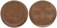 Deutschland / Weimar 2 Pfennig Weimar 2 Renten Pfennig 1924 D Fehlprägung: 10% dezentriert -