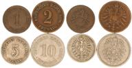 Kaiserreich Lot 1, 2,5,10 Pfennig kleines Lot aus 1 Pfennig J.1 , 2 Pfennig J.2, 5 Pfennig J.3 , 10 Pfennig J.4 -