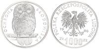 Polen 1000 Zloty Polen 1000 Zloty 1986 PP Silber Probe - PROBA, Eule Serie Umweltschutz -
