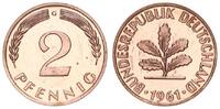 Deutschland 2 Pfennig nur 100 Exemplare 2 Pfennig Kursmünze 1961 G Polierte Platte nur 100 Exemplare !!! -