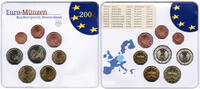 Bundesrepublik Deutschland Offizieller Kurssatz 2002 G Einzelplatte Offizieller Kurssatz 2002G Stempelglanz Einzelplatte mit Euromünzen 1Cent bis 2€ -