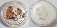 Australien 8 Dollar Jahr des Affen Lunar-Serie II koloriert Nur 812 Stück! 5 Unzen Silber -