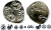 Antike Extremely nice and rare double-sided coin! Silver punchmarked 1/2 karshapana fro -