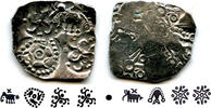 Antike Extremely nice and rare double-sided coin! Silver punchmarked 1/2 karshapana fro   