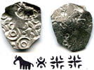 Antike Extremely nice and rare double-sided coin! Silver punchmarked 1/2 karshapana fro -