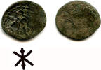 Mittelalter Copper Golden Horde pul with a Christogram countermark by the Genoese in Caffa -