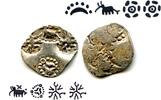 Antike RRR double-sided silver 1/2 karshapana, Cheitya Janapada, c.400-300 BC, India -