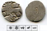 Antike RR silver karshapana, Nanda period (ca.345-323 BC), Magadha, India (G/H #360) -
