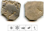 Antike Rare silver karshapana, Nanda period (ca.345-323 BC), Magadha, India (G/H #363) -