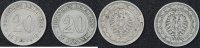 2 x 20 Pfennig 1888 A & F Deutschland 2 x 20 Pf 1888 Prägebuchstaben A und D ss