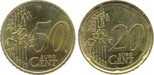 Deutschland  Fehlprägung 2 x Wertseite 50 Cent und 20 Cent mit Expertise FDC