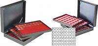 Münzkassette NERA XL mit 3 Tableaus und hellroten Münzeinlagen für 162 Münzen mit Ø 25,75 mm, z.B. für 2 Euro-Münzen -