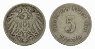 Deutsches Reich 5 Pfennig 1901, J. Sehr schön + 10,00 EUR  + 10,00 EUR frais d'envoi