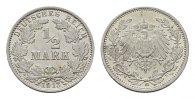 Deutsches Reich 1/2 Mark 1913, G. Vorzüglich. 18,00 EUR  + 10,00 EUR frais d'envoi