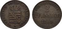 SACHSEN Ku.-2 Pfennig 1869. Georg II., 1866-1914. Sehr schön +. 7,00 EUR  + 10,00 EUR frais d'envoi
