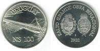 Uruguay 100 Pesos Uruguay, 100 pesos silver coin, hydroelectric dam, like scan -