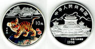 China 10 Yuan china, silver, 10 yuan, Tiger, coloured, like scan -