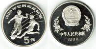 China 5 Yuan china silver coin, soccer worldcup 1990, 2 players, proof, condition like scan -