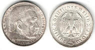 Drittes Reich 5 Reichsmark Drittes Reich, 5 Reichsmark Hindenburg ohne HK, 13,89 g 900er Silber! -