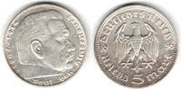 Drittes Reich 5 Reichsmark Drittes Reich, 5 Reichsmark Hindenburg ohne HK, 13,89 g 900er Silber! -