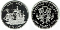 Togo 1000 Francs Togo, silver coin, "sailing ship Mary Rose", only with capsule -