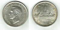 Kanada 1 Dollar Kanada, 1 Dollar 1937, Kanu, 23,33 g 800er Silber! -