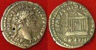 Römische Kaiserzeit - Antoninus Pius Denar AR-Denar des Antoninus Pius, Rv.: achtsäuliger Tempel, TEMPL DIVI AVG REST ... -