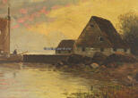 Deutsches Reich / Düsseldorf Um 1890 Johann Jungblut, auch Johann Jungbluth / Abendstimmung über einer Seenlandschaft 2-3
