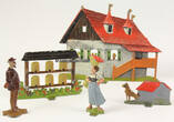 Deutsches Reich um 1900 22 Zinnfiguren / handbemalt / Haus, Fahrradfahrer, Tiere, Kinder, Bäume... 2-3