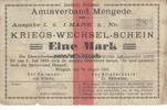 Mengede / Dortmund / Westfalen 1 Mark Kriegs-Wechsel-Schein / Amtsverband Mengede,Landkreis Dortmund/AusgabeI. -