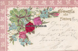 Eulatal/Flößberg Ansichtskarte / Postkarte / Prägekarte /mit Blumen aus Stoff/Gruss aus Flössberg -