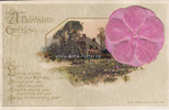 Deutsches Reich Ansichtskarte / Postkarte / mit Glimmer und Stoffblume / A Birthday Greeting -