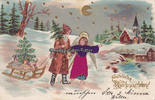 Deutsches Reich Ansichtskarte / Postkarte / Prägekarte / Stoff / Weihnachtsmann / Fröhliche.. -