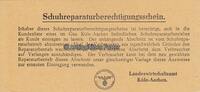 Mariadorf / Köln / Aachen Schuhreparaturberechtigungsschein. / Landeswirtschaftsamt Köln-Aachen. -