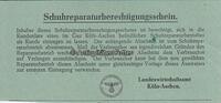 Mariadorf / Köln / Aachen Schuhreparaturberechtigungsschein. / Landeswirtschaftsamt Köln-Aachen. -
