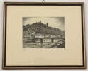 Altena Gerahmte Radierung / Lennebrücke und Burg / handsigniert -