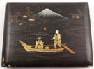 China / Japan Postkartenalbum / Lackalbum / Seidenmalerei / Album für 72 Ansichtskarten -