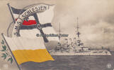 Deutsches Reich Ansichtskarte / Postkarte / Fahnen / Wappen / S.M.S. Schlesien -