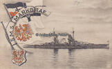 Deutsches Reich Ansichtskarte / Postkarte / Fahnen / Wappen / S.M.S. Markgraf -