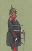 Deutsches Reich Handkolorierte Karikaturkarte/Offizier mit Pickelhaube, Uniform und Säbel -