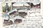 Salzkotten Farb-Lithografie/Gruss aus Salzkotten/Krieger-Denkmal./Schützen-Halle./... -