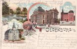 Oldenburg i.Gr. Litho/Gruss aus Oldenburg i.Gr./Partie am Schlossgarten/Schloss/Theater/Rathaus -
