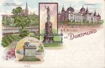 Dortmund Litho/Gruss aus Dortmund/Vehmlinde mit Petri-Nicolai-Kirche/Krieger-Denkmal... -