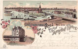 Dortmund Litho/Gruss aus dem Gasthof zur Deutschen Flotte. Dortmund / Mühle. / Hafenamt. / . . . -