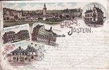 Idstein Litho/Gruss aus Idstein./Rathhaus m. Justi Denkmal/Erziehungs-Anstalt/Schloss/.. -